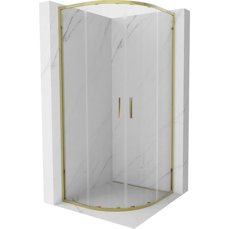 Mexen Exo pusapvalė stumdoma dušo kabina 90 x 90 cm, skaidri, auksinė - 8132-090-090-50-00