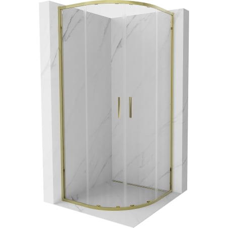 Mexen Exo pusapvalė stumdoma dušo kabina 90 x 90 cm, skaidri, auksinė - 8132-090-090-50-00