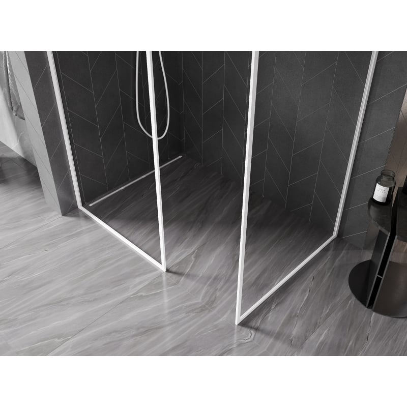 Mexen Kioto-F dušo užuolaida Walk-in su rėmeliu 140 x 70 cm, permatoma 8 mm, balta - 800-140-202-04-20-070