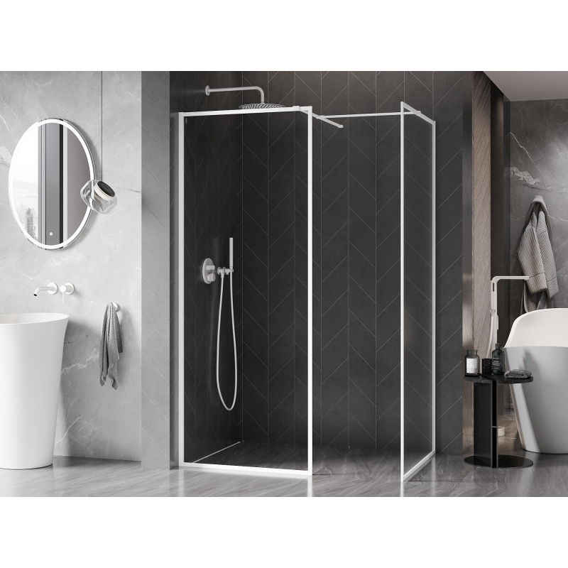 Mexen Kioto-F dušo siena Walk-in su rėmu 180 x 80 cm, permatoma 8 mm, balta - 800-180-202-04-20-080