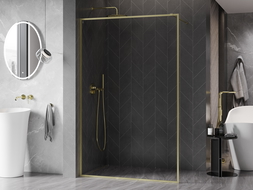 Mexen Kioto-F dušo kabinos sienelė Walk-in su rėmu 110 x 202 cm, 8 mm permatoma, auksinė matinė - 800-110-104-55-00