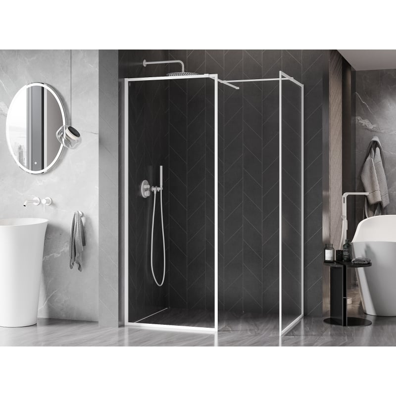 Mexen Kioto-F dušo sienelė Walk-in su rėmu 150 x 90 cm, skaidri 8 mm, balta - 800-150-202-04-20-090