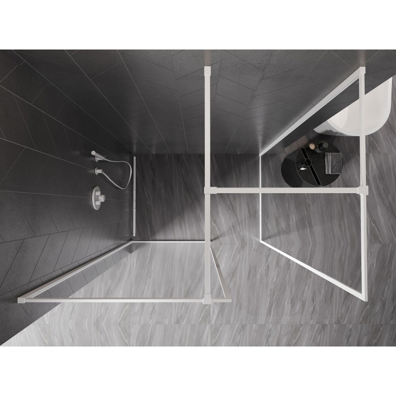 Mexen Kioto-F Dušo sienelė Walk-in su rėmu 115 x 110 cm, skaidri 8 mm, balta - 800-115-202-04-20-110