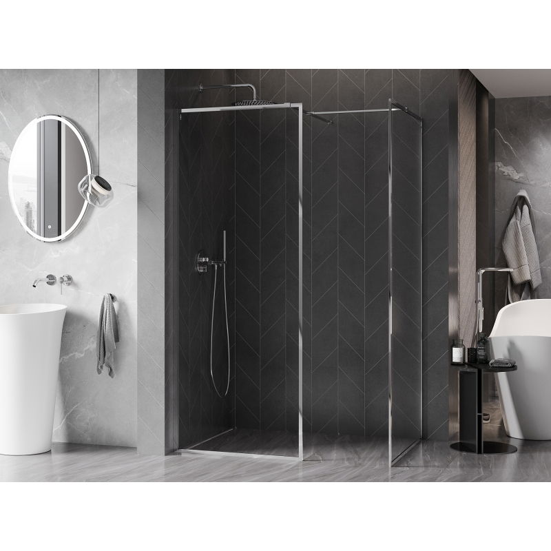 Mexen Kioto-F dušo sienelė Walk-in su rėmu 90 x 80 cm, skaidri 8 mm, chromas - 800-090-202-04-00-080