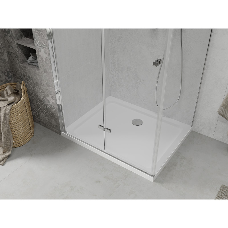 Mexen Lima sulankstoma dušo kabina 100 x 90 cm, skaidri, chromuota + Flat dušo padėklas - 856-100-090-01-00-4010