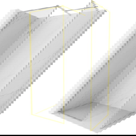 Mexen Kioto-F Dušo sienelė „Walk-in“ su rėmeliu 105 x 70 cm, skaidri 8 mm, aukso spalvos šlifuota