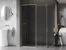Mexen Kioto-F Dušo sienelė „Walk-in“ su rėmeliu 105 x 70 cm, skaidri 8 mm, aukso spalvos šlifuota