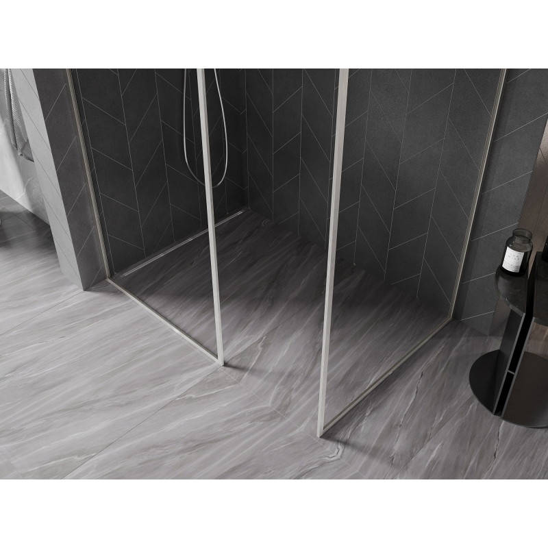 Mexen Kioto-F Dušo sienelė Walk-in su rėmeliu 115 x 90 cm, skaidrus 8 mm, šlifuotas nikelis - 800-115-202-04-97-090