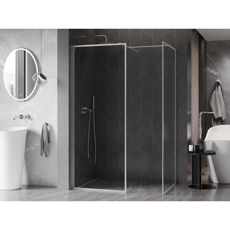 Mexen Kioto-F Dušo sienelė Walk-in su rėmeliu 130 x 120 cm, permatoma 8 mm, šlifuotas nikelis - 800-130-202-04-97-120