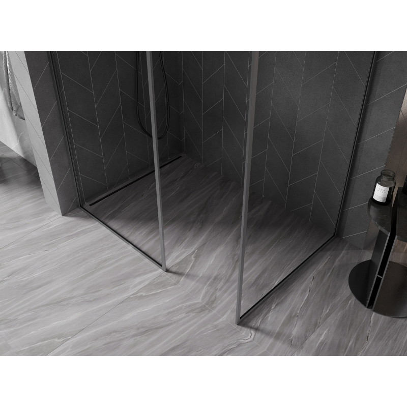 Mexen Kioto-F Dušo siena Walk-in su rėmeliu 160 x 80 cm, skaidri 8 mm, gun metalas - 800-160-202-04-95-080