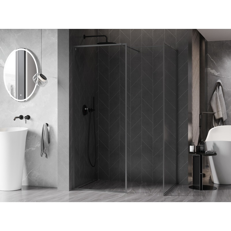 Mexen Kioto-F Dušo siena Walk-in su rėmeliu 160 x 80 cm, skaidri 8 mm, gun metalas - 800-160-202-04-95-080