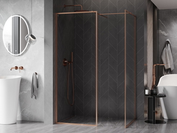 Mexen Kioto-F Vonios sienelė Walk-in su rėmu 120 x 115 cm, skaidrus 8 mm, šepečiu valyta varis - 800-120-202-04-65-115