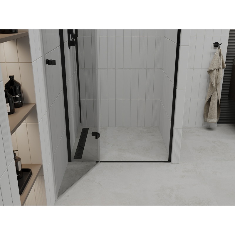 Mexen Roma 90 cm atveriamos dušo durys, skaidrios, juodos - 854-090-000-70-00