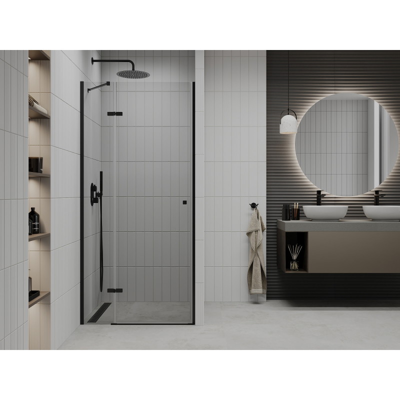 Mexen Roma 90 cm atveriamos dušo durys, skaidrios, juodos - 854-090-000-70-00