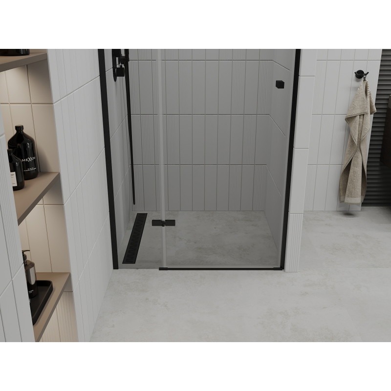 Mexen Roma 90 cm atveriamos dušo durys, skaidrios, juodos - 854-090-000-70-00