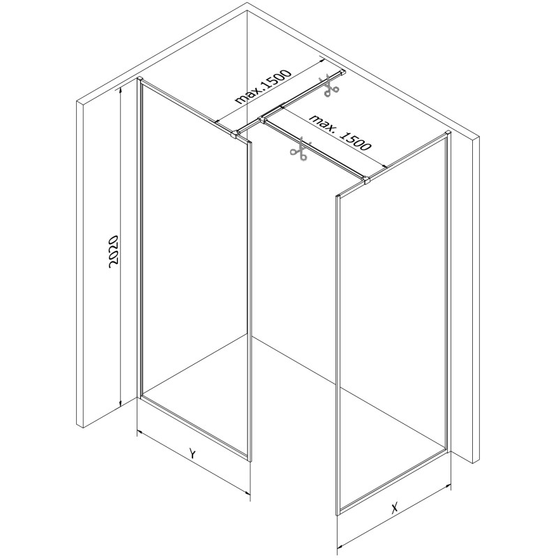 Mexen Kioto-F Dušo sienelė Walk-in su rėmu 150 x 75 cm, skaidri 8 mm, šukuota tamsiai pilka - 800-150-202-04-66-075