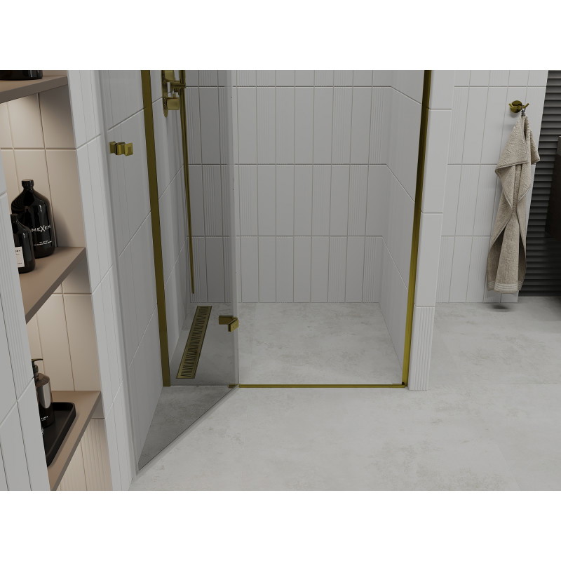 Mexen Roma atsidarančios dušo durys 80 cm, skaidrios, auksinės - 854-080-000-50-00