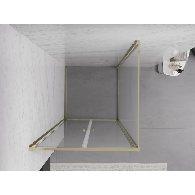 Mexen Exo-B Duo atsidarančioji dušo kabina 90 x 90 cm, permatoma, aukso spalvos - 814-090-090-50-00