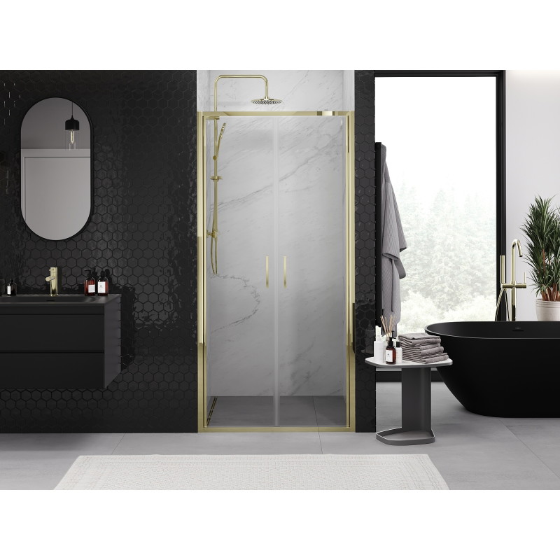 Mexen Exo-B Duo dvivėrės dušo durys 80 cm, skaidrios, auksinės - 814-080-000-50-00