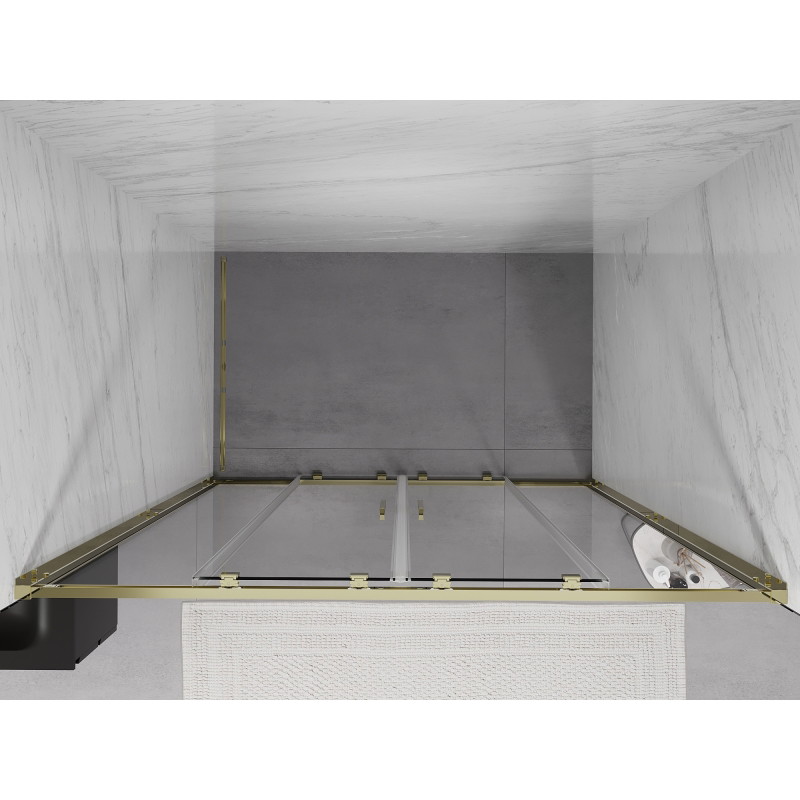 Mexen Exo-S Duo dvivietės slankiojančios dušo durys 140 cm, skaidrios, auksinės - 8152-140-000-50-00