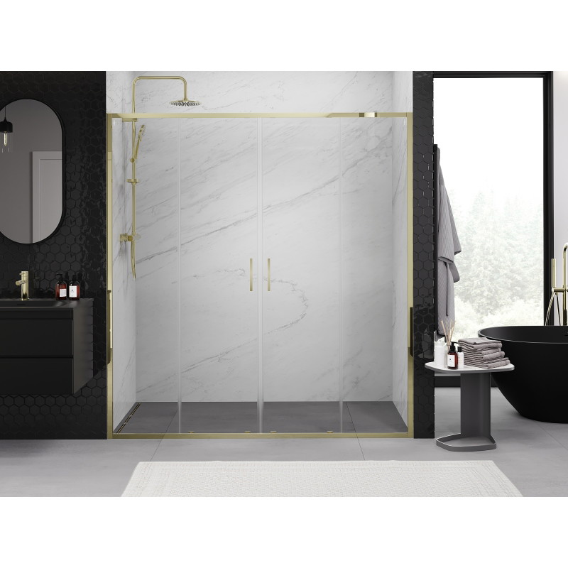 Mexen Exo-S Duo dvigubos stumdomos dušo durys 190 cm, permatomos, auksinės - 8152-190-000-50-00