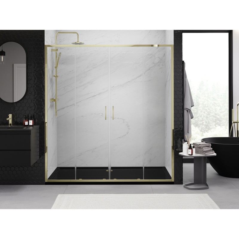 Mexen Exo-S Duo dvigubos stumdomos dušo durys 190 cm, permatomos, auksinės - 8152-190-000-50-00