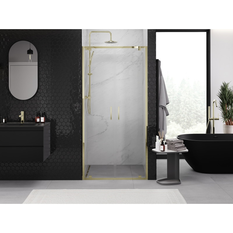 Mexen Exo-BR Duo dvivietės prausyklos durys, 90 cm, skaidrios, auksinės - 8182-090-000-50-00
