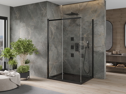 Mexen Omega stumdoma dušo kabina 120 x 90 cm, Skaidrus, Juoda + dušo padėklas Flat, Juoda - 825-120-090-70-00-4070B