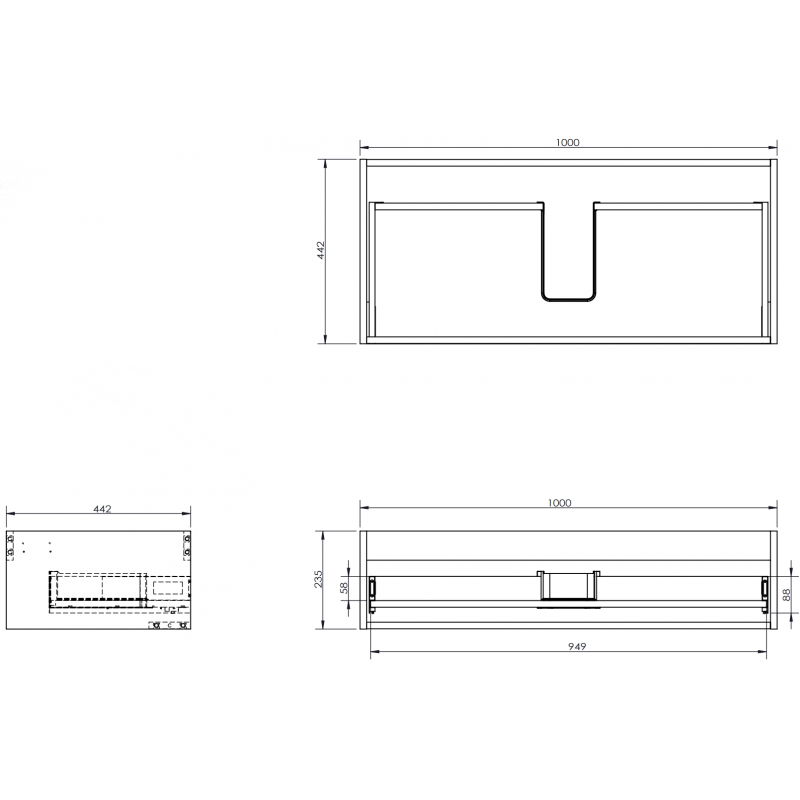 Mexen Box-A korpuso po praustuvu spintelė 100 cm, 1 stalčius, juodas blizgus - 91AX0-1000-235-1-70