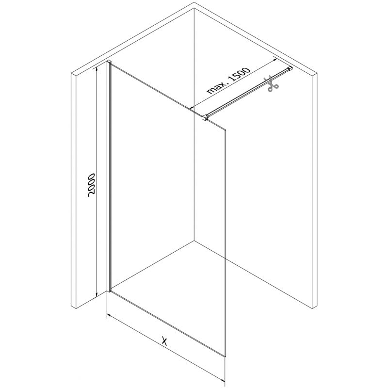 Mexen Kioto-X Walk-in dušo siena 80 x 200 cm, skaidrus 10 mm, šlifuotas nikelis - 800-080-101-97-00-X
