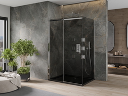 Mexen Omega stumdoma dušo kabina 120 x 90 cm, grafitas, chromas + Flat padėklas, juodas - 825-120-090-01-40-4070