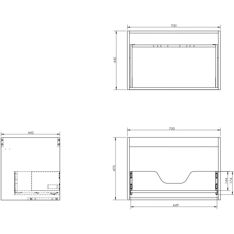 Mexen Box-A praustuvo spintelės korpusas 70 cm, 1 stalčius, matinė grafito spalva - 91AX0-0700-470-1-66