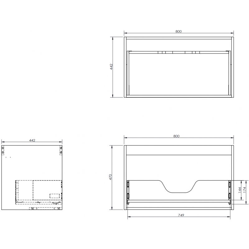 Mexen Box-A 80 cm vonios spintelės korpusas, 1 stalčius, matinė grafika - 91AX0-0800-470-1-66