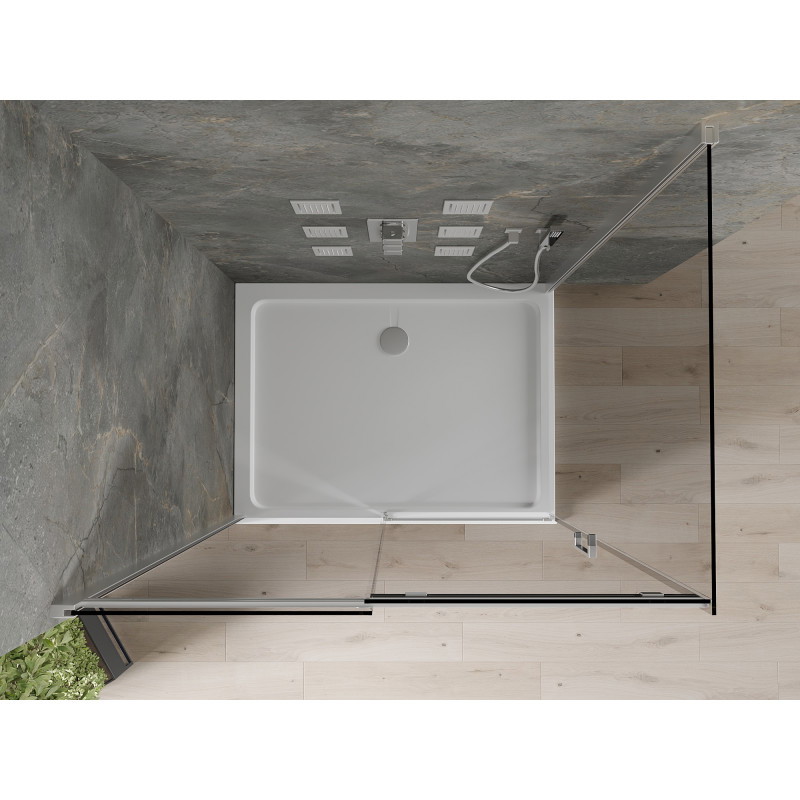Mexen Omega slankiojančios dušo durys 100 x 80 cm, grafitas, chromas + Flat padėklas, baltas - 825-100-080-01-40-4010