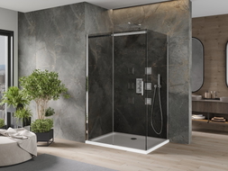 Mexen Omega slankiojančios dušo durys 100 x 80 cm, grafitas, chromas + Flat padėklas, baltas - 825-100-080-01-40-4010