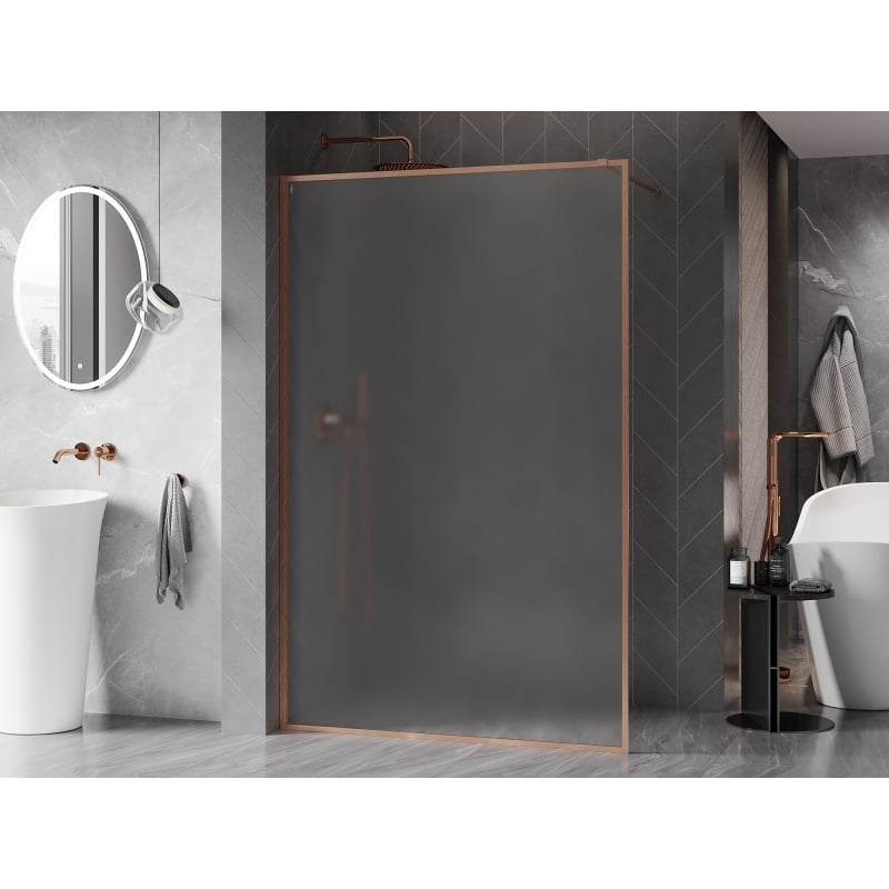 Mexen Kioto-XF Walk-in dušo sienelė su rėmu 50 x 202 cm, matinė 10 mm, šlifuota varinė - 800-050-104-65-30-X