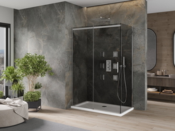 Mexen Omega stumiama dušo kabina 130 x 70 cm, grafitas, chromas + Flat dušo padėklas, baltas - 825-130-070-01-40-4010