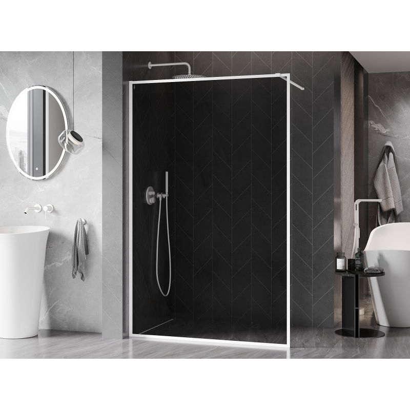 Mexen Kioto-XF dušo siena Walk-in su rėmeliu 90 x 202 cm, grafitas 10 mm, balta - 800-090-104-20-40-X