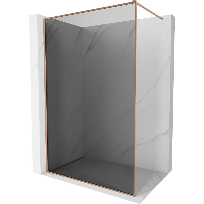 Mexen Kioto-XF dušo siena Walk-in su rėmeliu 140 x 202 cm, grafitas 10 mm, šepečiu dengta varis - 800-140-104-65-40-X