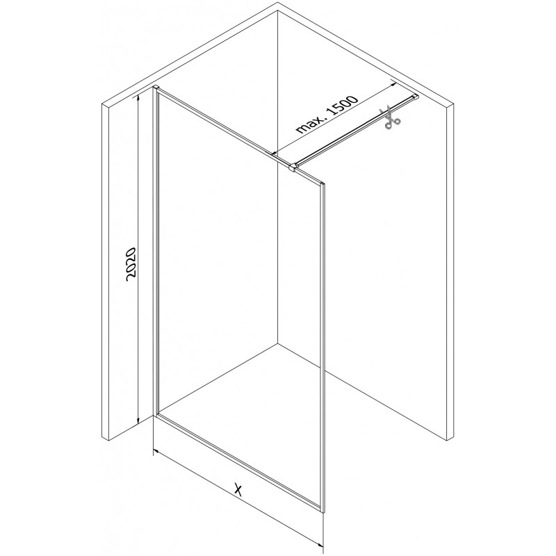 Mexen Kioto-XF dušas siena Walk-in su rėmu 140 x 202 cm, grafitas 10 mm, juoda - 800-140-104-70-40-X