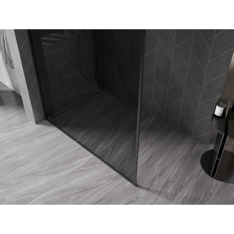 Mexen Kioto-XF dušas siena Walk-in su rėmu 140 x 202 cm, grafitas 10 mm, juoda - 800-140-104-70-40-X