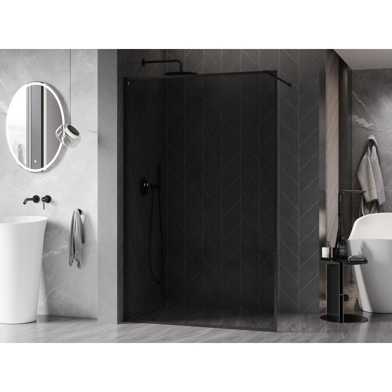 Mexen Kioto-XF dušas siena Walk-in su rėmu 140 x 202 cm, grafitas 10 mm, juoda - 800-140-104-70-40-X