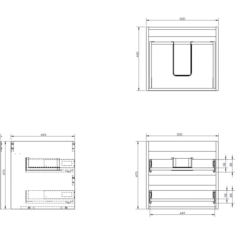 Mexen Box-A korpus po praustuvu 50 cm, 2 stalčiai, baltas blizgesys - 91AX0-0500-470-2-00