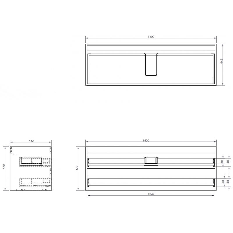Mexen Box-A spintelės korpusas po praustuvu 140 cm, 2 stalčiai, baltas blizgesys - 91AX0-1400-470-2-00