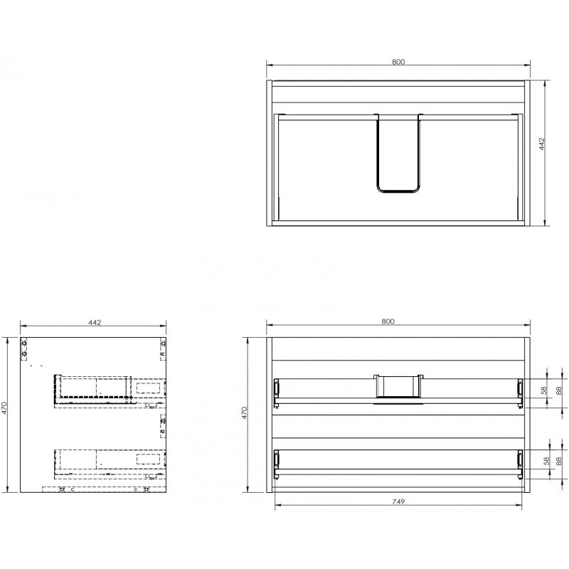 Mexen Box-A korpus praustuvo spintelė 80 cm, 2 stalčiai, pilkas matas - 91AX0-0800-470-2-62