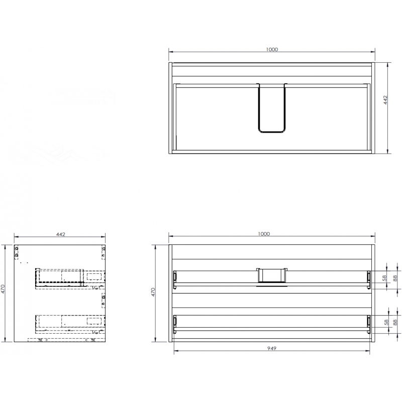 Mexen Box-A korpus praustuvo spintelė 100 cm, 2 stalčiai, pilkas matinis - 91AX0-1000-470-2-62