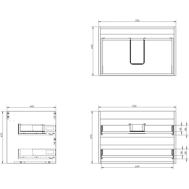 Mexen Box-A spintelės po kriaukle korpusas 70 cm, 2 stalčiai, matinė grafito - 91AX0-0700-470-2-66