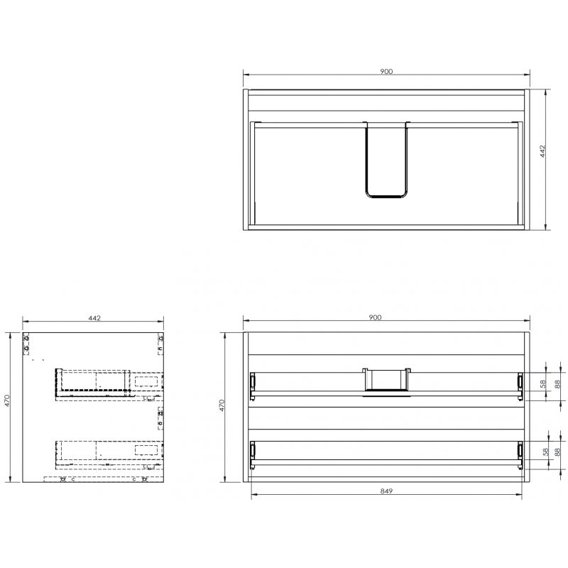 Mexen Box-A spintelės po praustuvu korpusas 90 cm, 2 stalčiai, juodas matinis - 91AX0-0900-470-2-71
