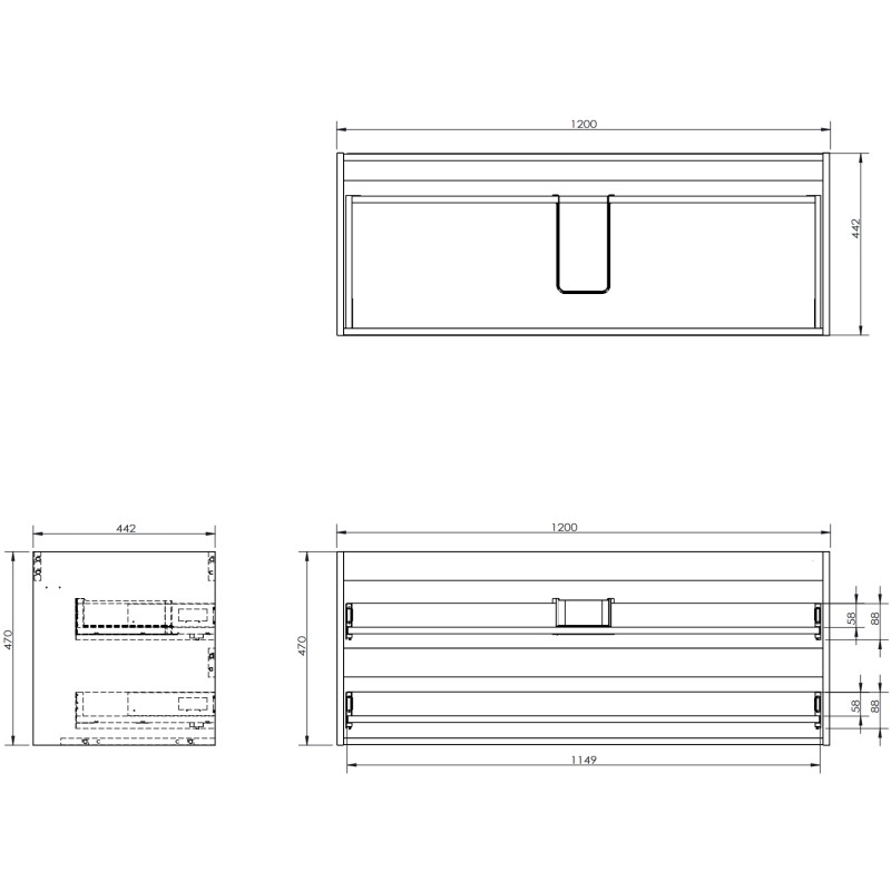 Mexen Box-A spintelės po praustuvu korpusas 120 cm, 2 stalčiai, juodas matinis - 91AX0-1200-470-2-71