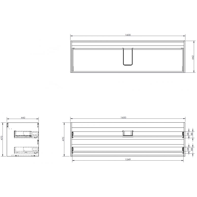 Mexen Box-A spintelės korpusas po praustuvu 160 cm, 2 stalčiai, juodas matinis - 91AX0-1600-470-2-71